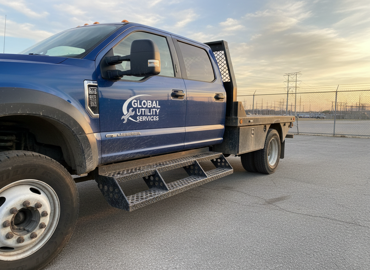 Running board steps installed on a truck